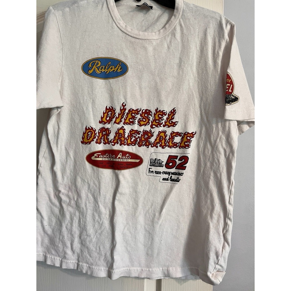 Diesel T-JUST-C3 White Graphic Tee Racing Dragrace Mens Size S